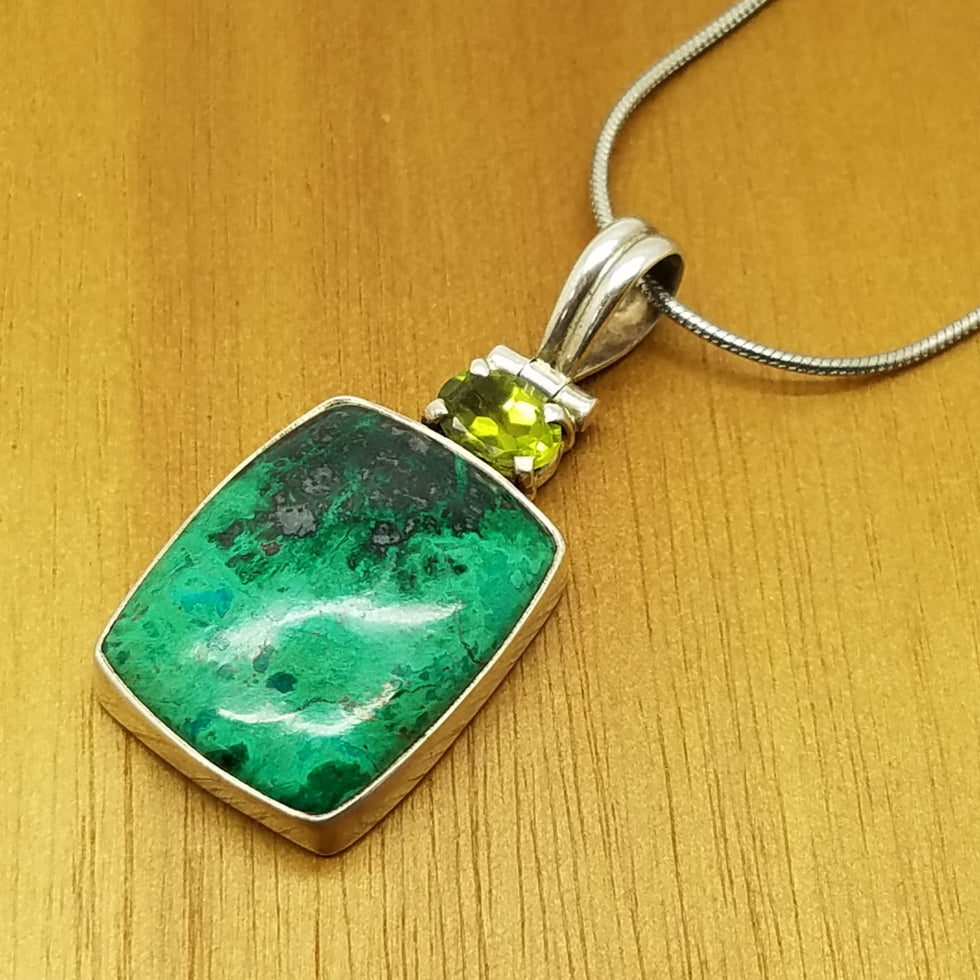 Chrysocolla and Peridot Pendant - The Meteorite Traders
