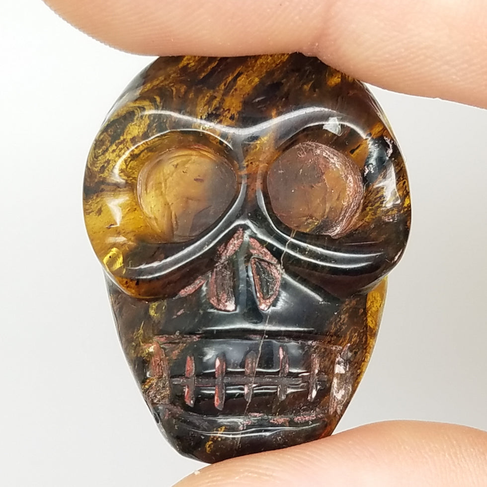 Large Skull Amber Carving Cabochon - The Meteorite Traders