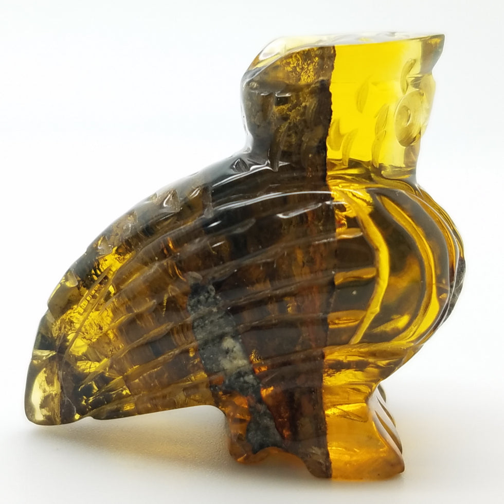 Large Owl Carving in Amber - The Meteorite Traders
