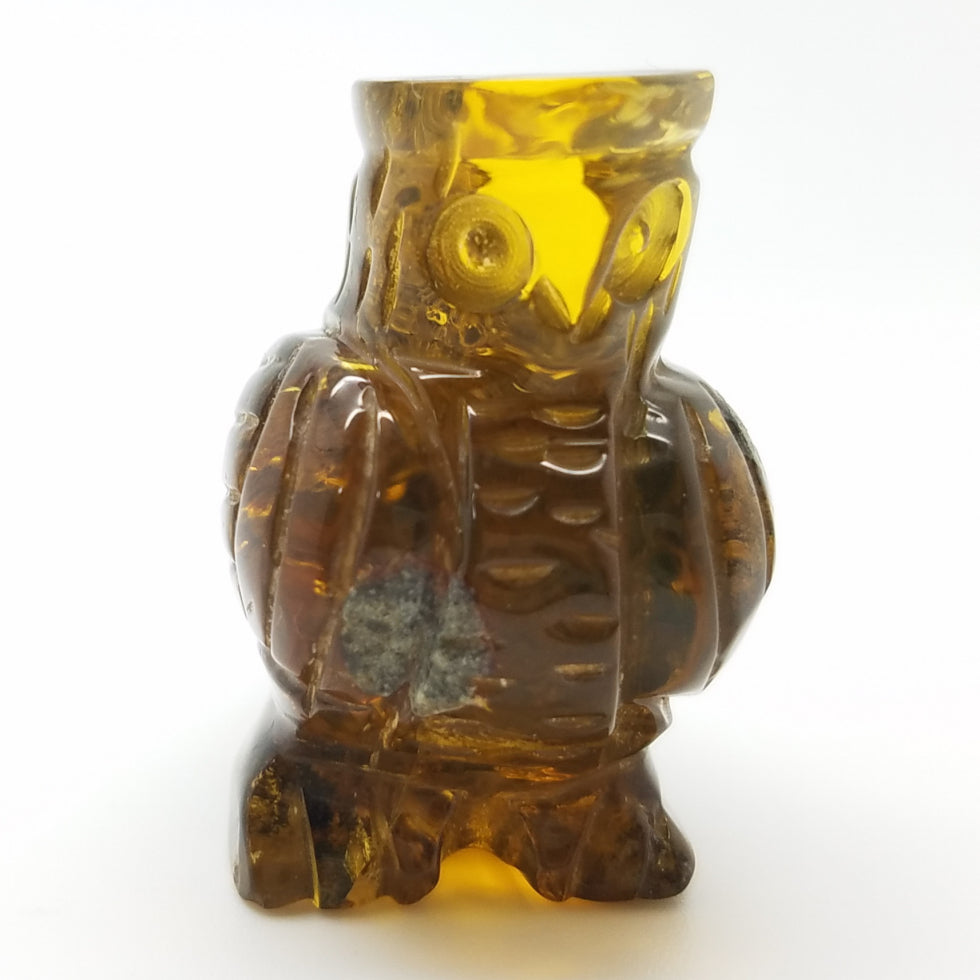 Large Owl Carving in Amber - The Meteorite Traders