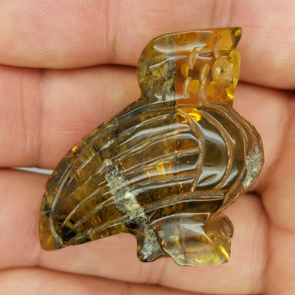 Large Owl Carving in Amber - The Meteorite Traders