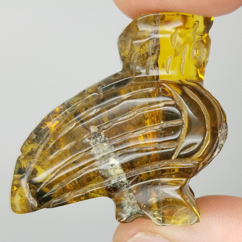 Large Owl Carving in Amber - The Meteorite Traders