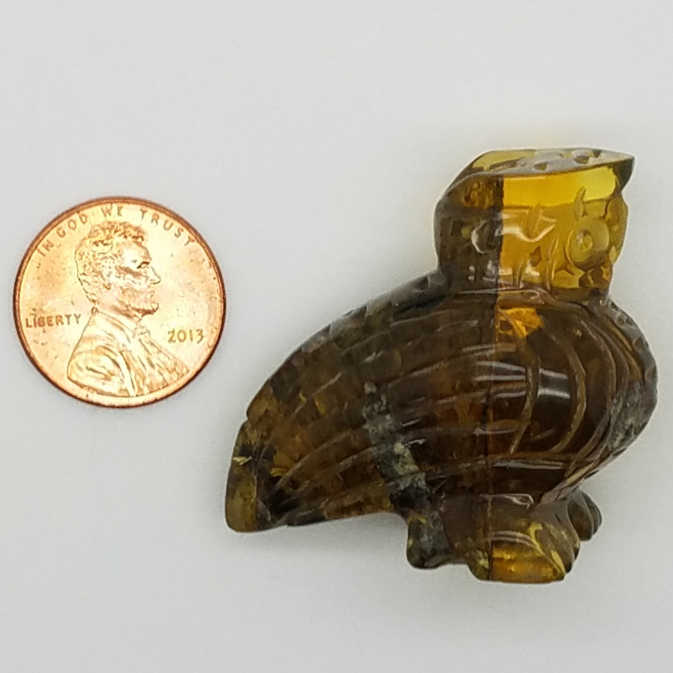 Large Owl Carving in Amber - The Meteorite Traders