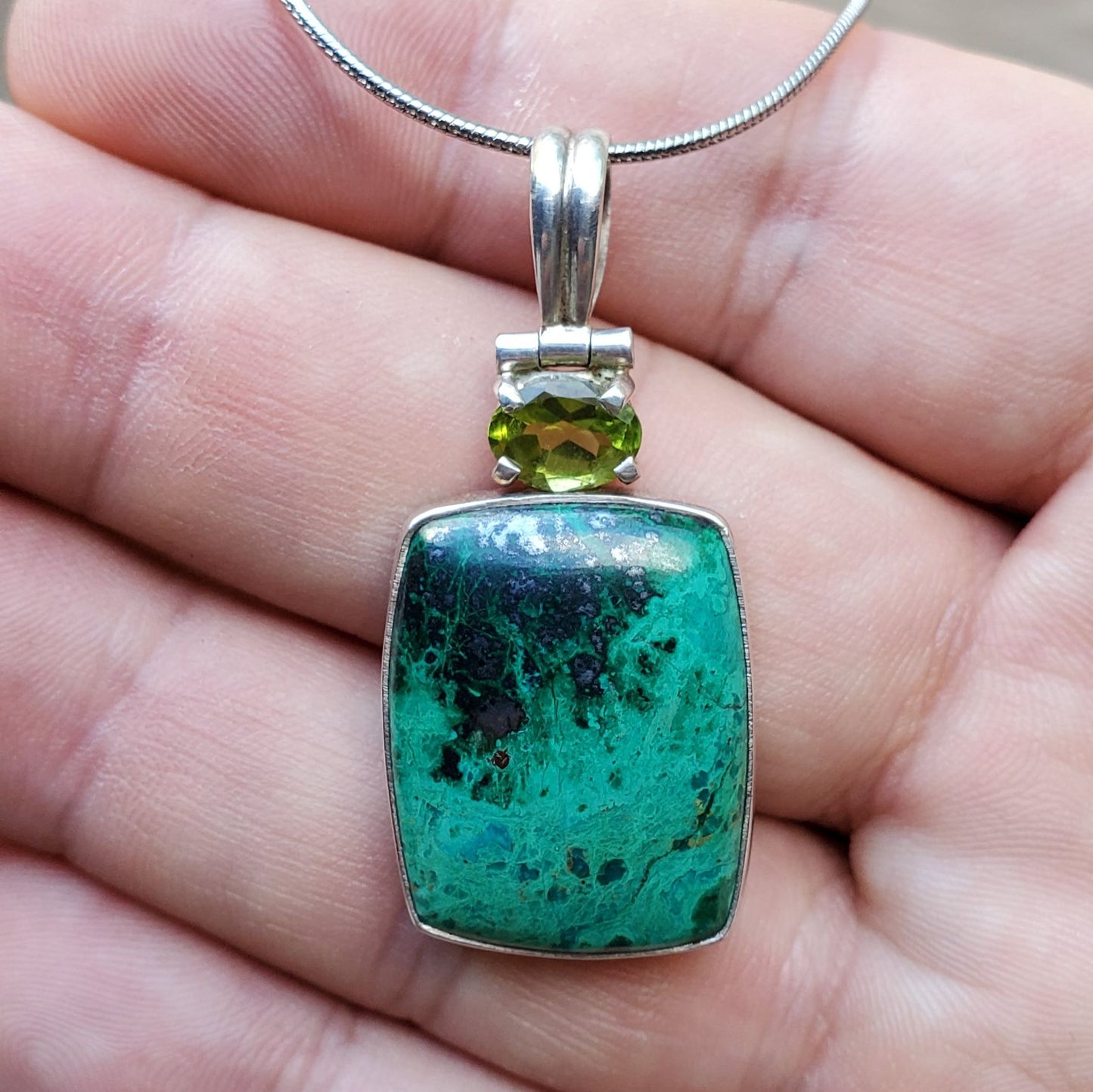 Chrysocolla and Peridot Pendant - The Meteorite Traders