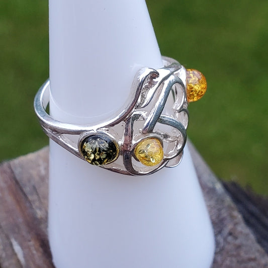 Multi Color Baltic Amber Ring | Size 6