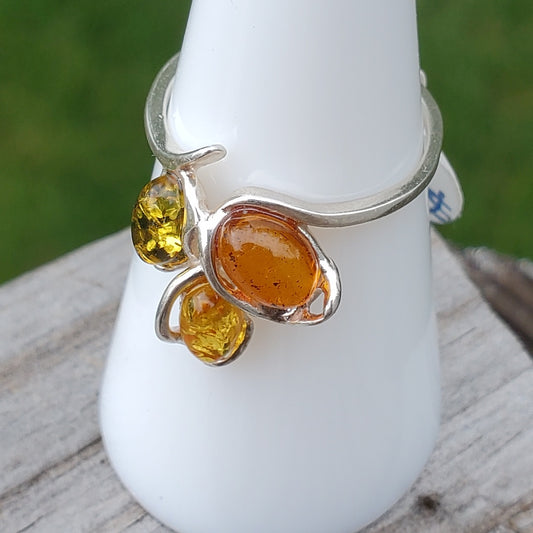 Multi Color Baltic Amber Ring | Size 6