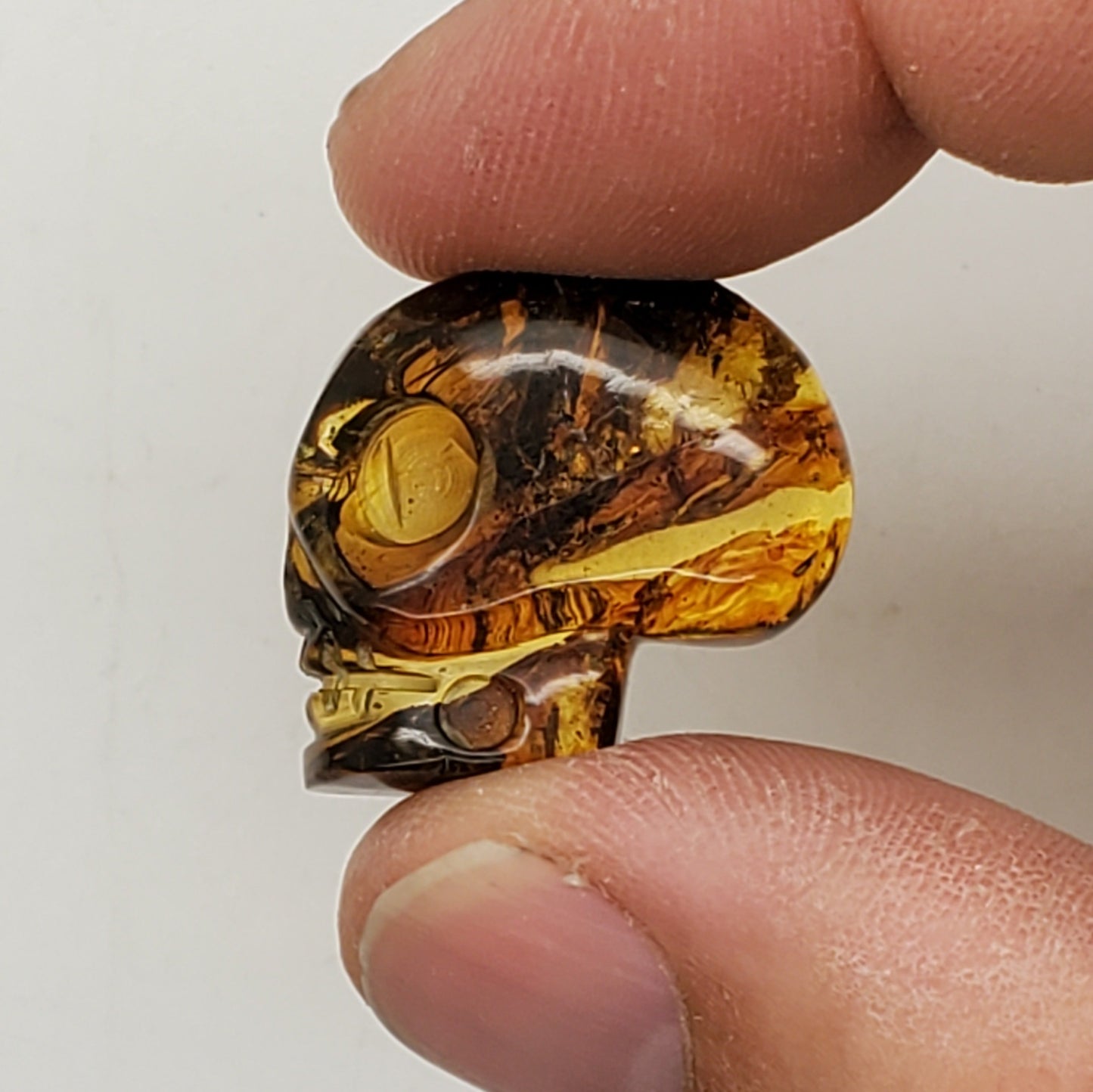 Skull Amber Carving Profile Cabochon