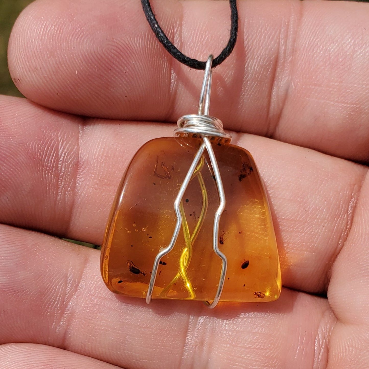 Amber with insects Wire Wrap Pendant1