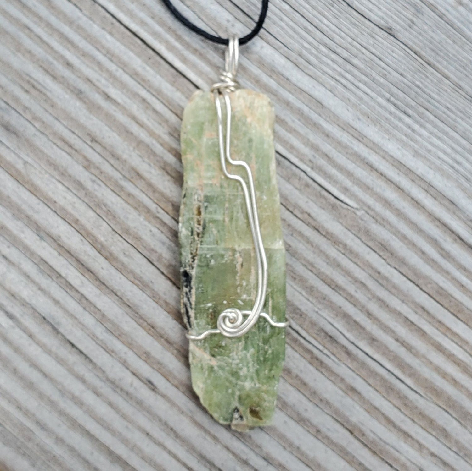Green Kyanite Wire Wrap Pendant1