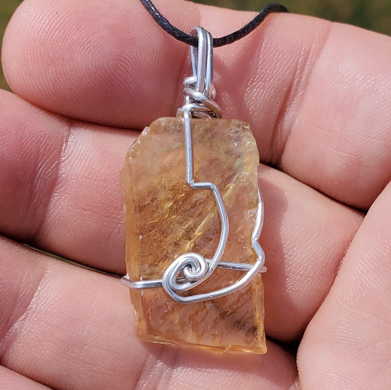 Honey Calcite Wire Wrap Pendant1