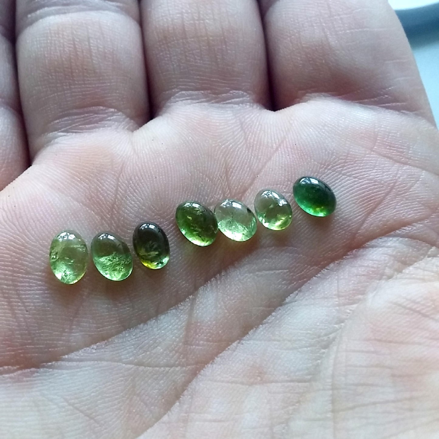 Green Tourmaline Oval Cabochons 7Pc Lot