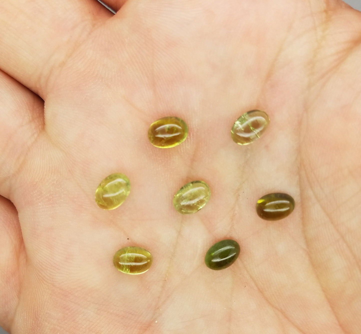 Green Tourmaline Oval Cabochons 7Pc Lot