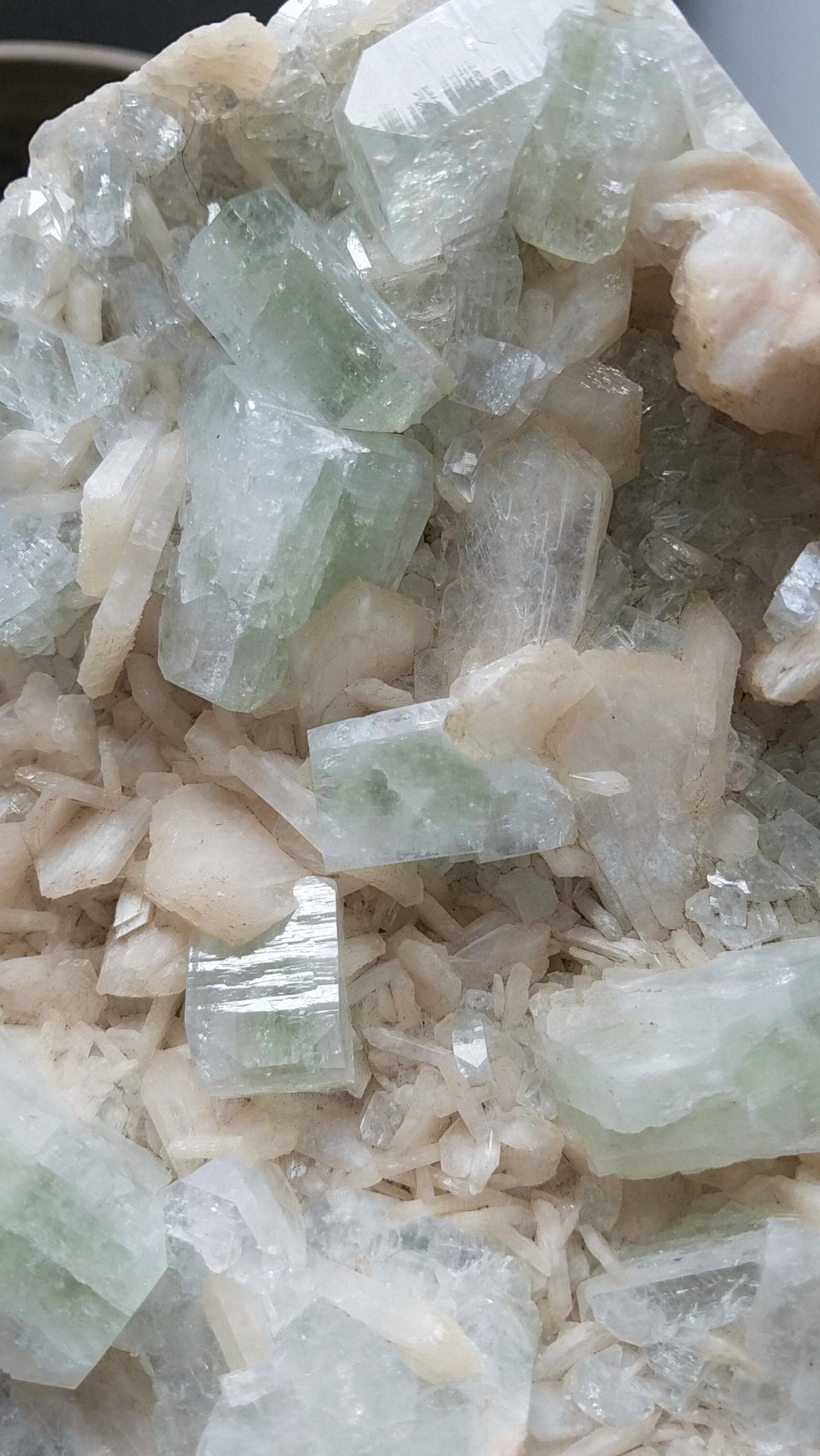 Green Apophyllite with Heulandite- Geode Cluster