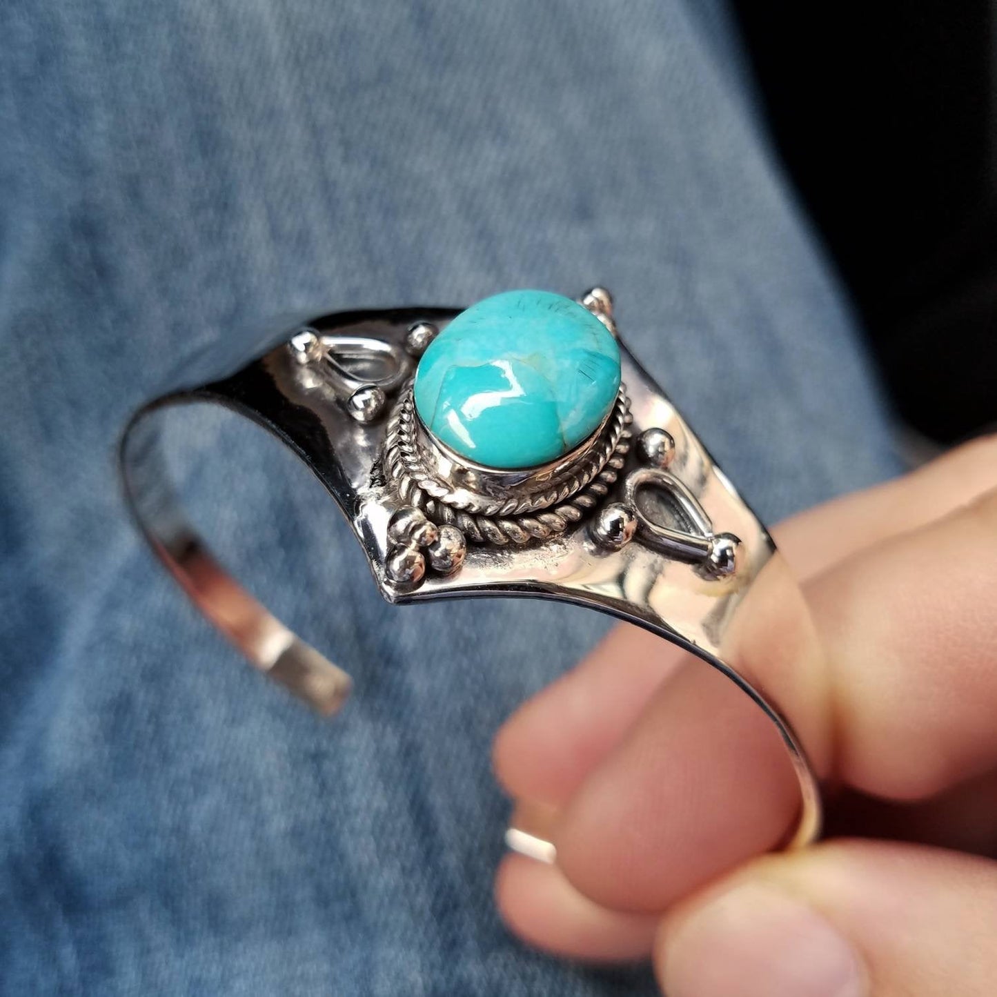 Blue Turquoise & Sterling Cuff