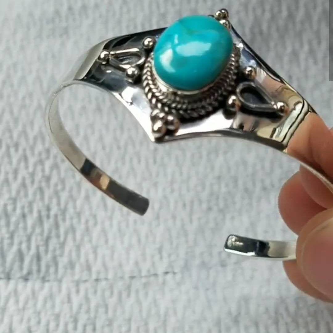 Blue Turquoise & Sterling Cuff