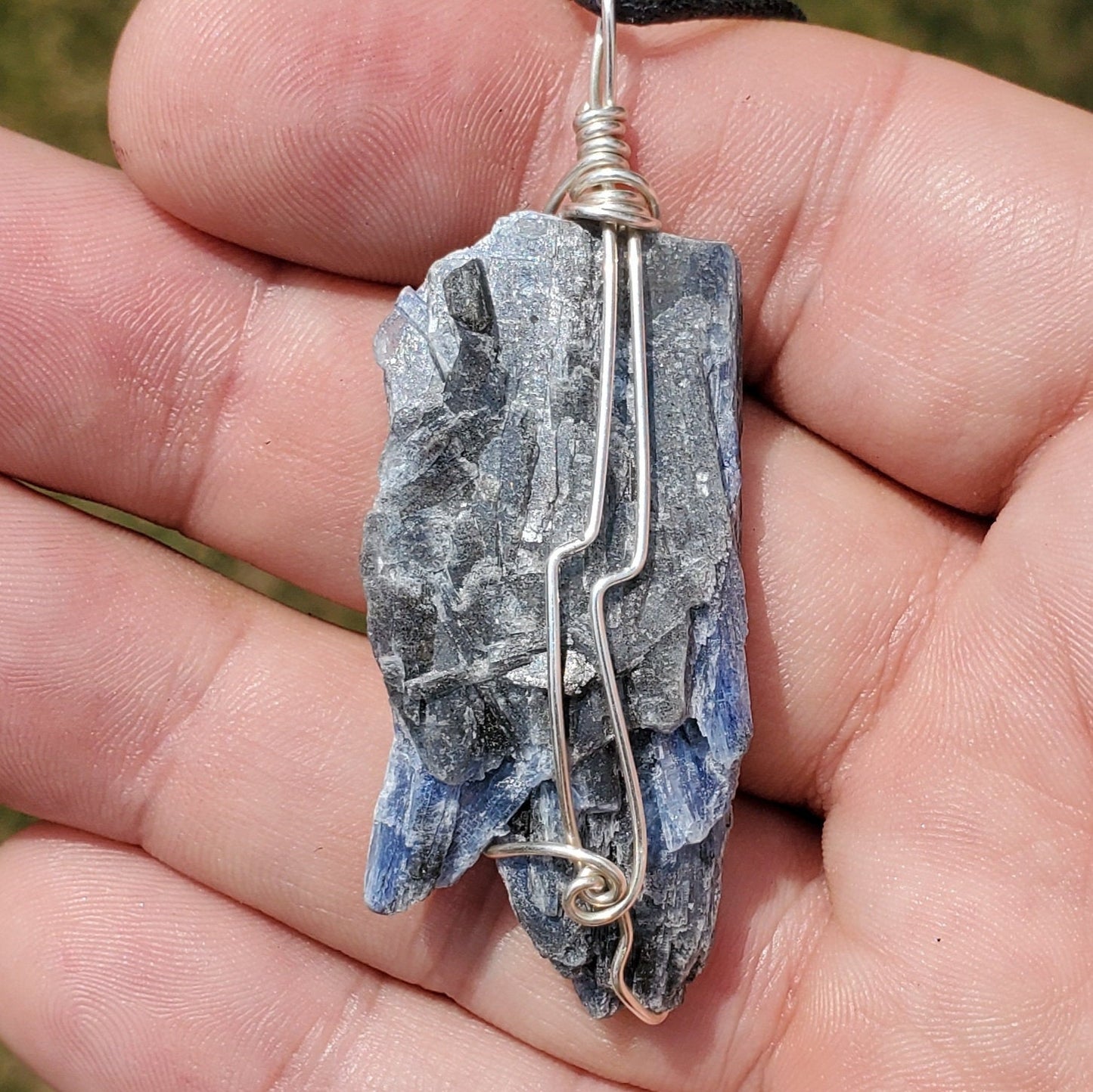 Blue Kyanite 2 Sided Wire Wrapped Gemstone Pendant