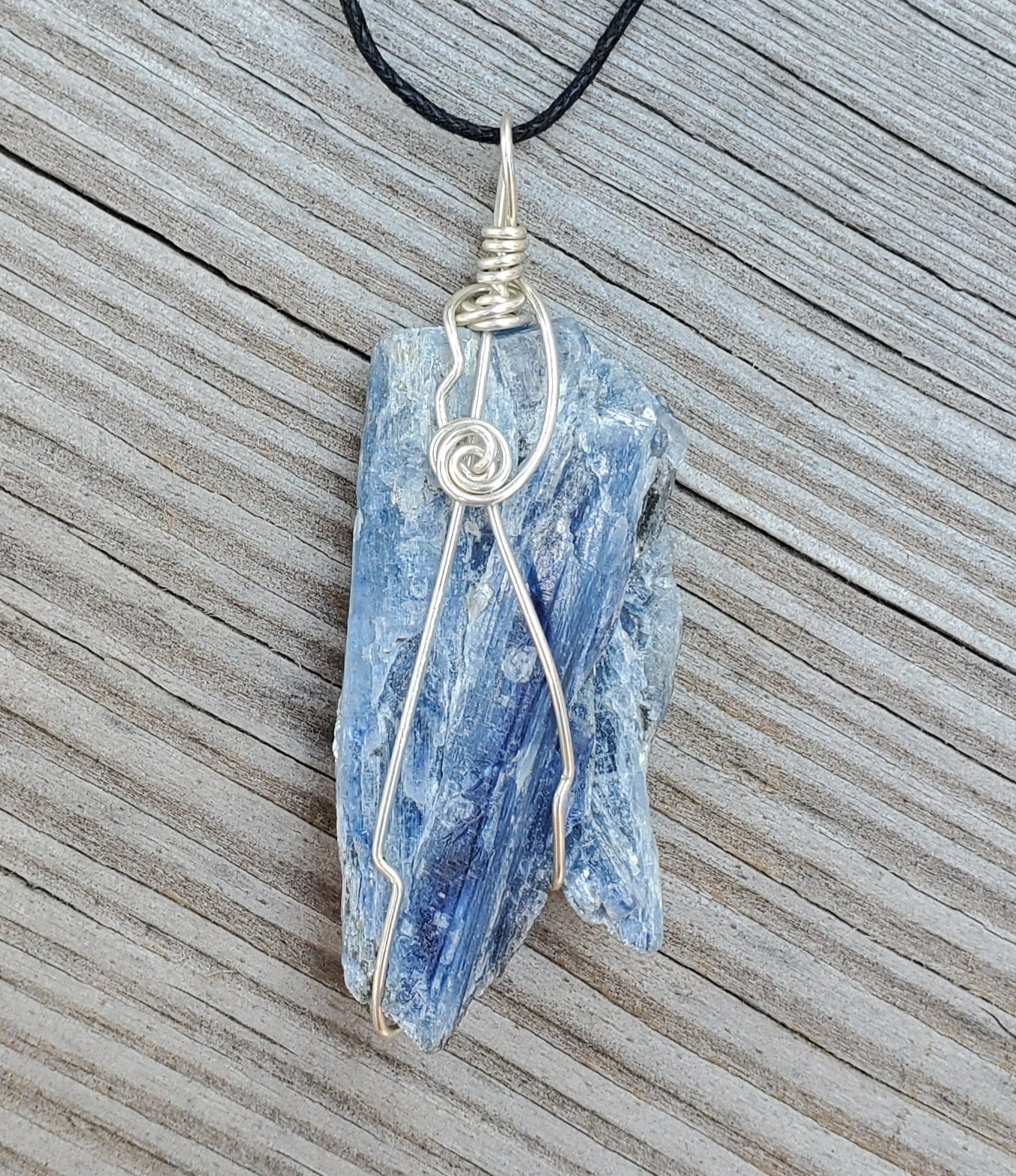 Blue Kyanite 2 Sided Wire Wrapped Gemstone Pendant