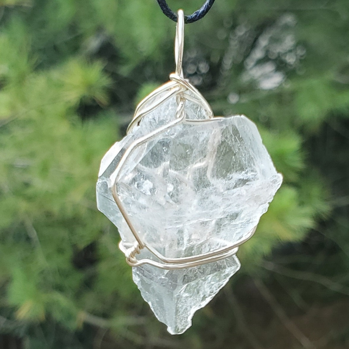 Natural Clear Quartz Point Wire Wrapped Gemstone Pendant