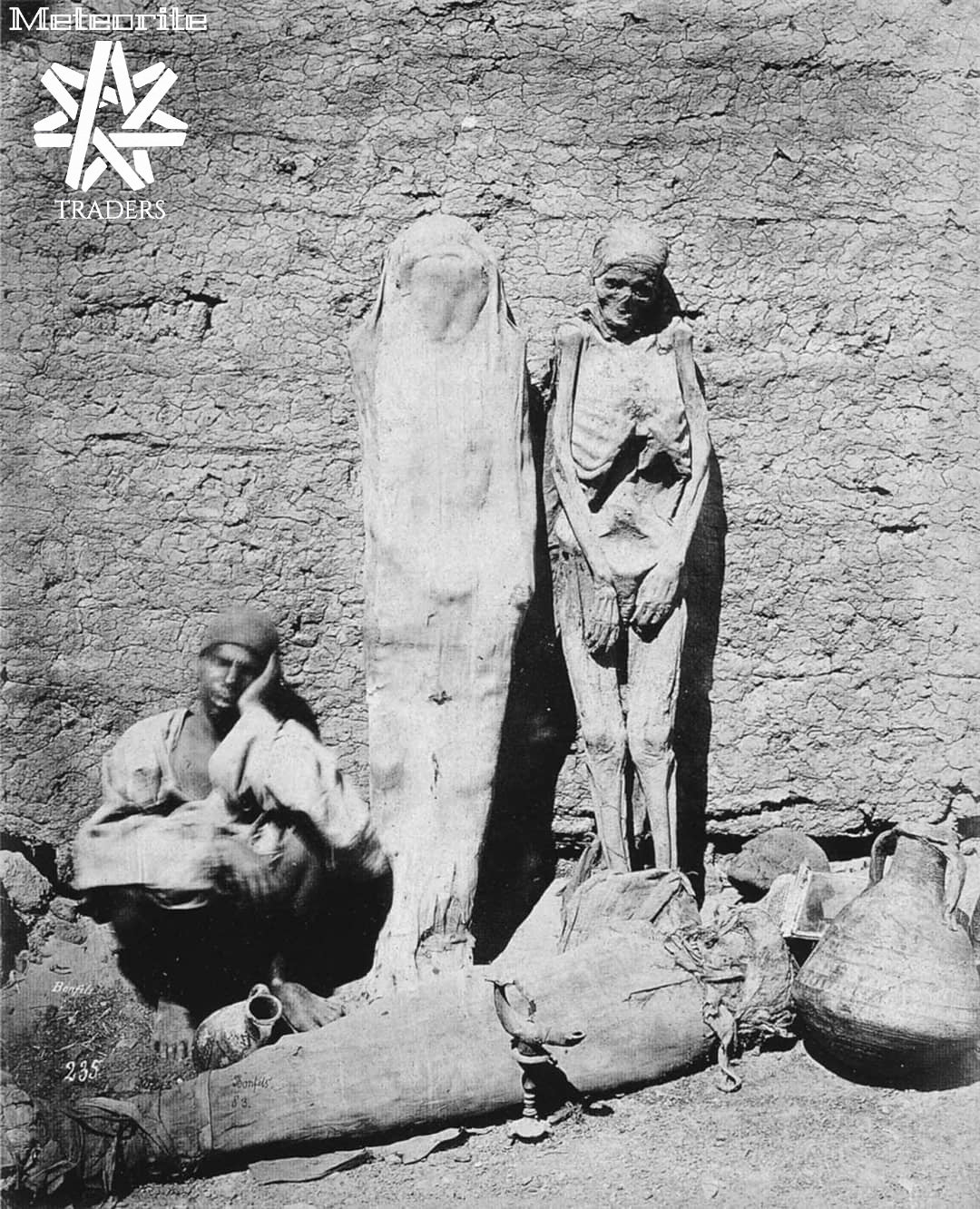 Street vendor selling mummies in Egypt, circa 1865.