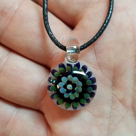 Blue Mum Flower Glass Pendant Clearance - The Meteorite Traders