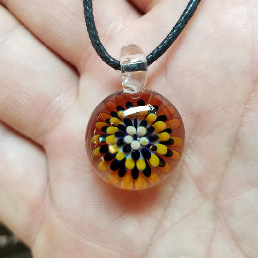Orange Mum Flower Glass Pendant Clearance - The Meteorite Traders
