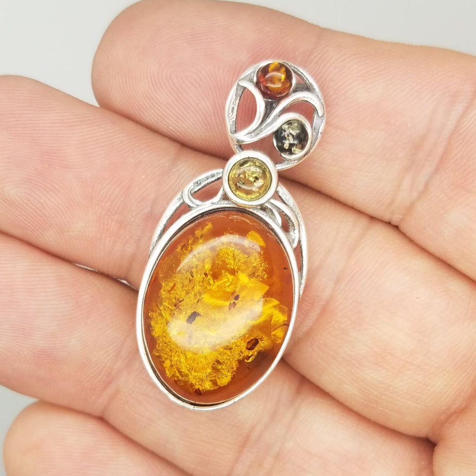 Multi-color Baltic Amber Pendant Slide