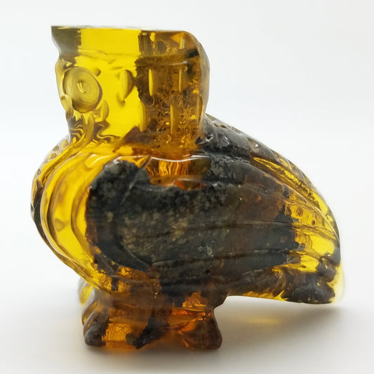 Large Owl Carving in Amber - The Meteorite Traders