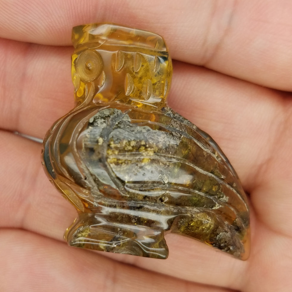 Large Owl Carving in Amber - The Meteorite Traders