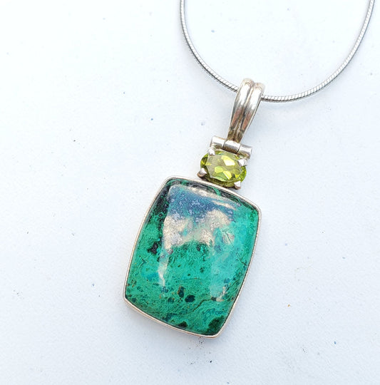 Chrysocolla and Peridot Pendant - The Meteorite Traders