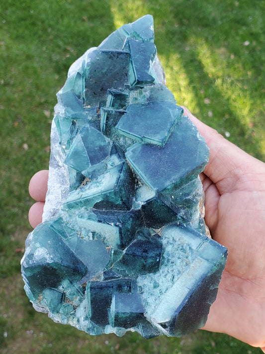 Massive Green Fluorite Crystal Cluster | Table Decor