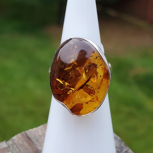 Large Stone Baltic Amber Ring | Size 6