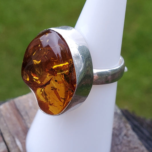 Large Stone Baltic Amber Ring | Size 6
