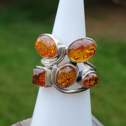 Multi Stone Baltic Amber Ring Size 6
