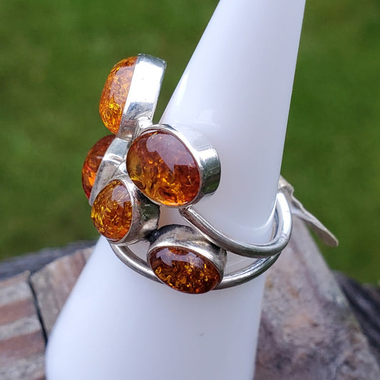 Multi Stone Baltic Amber Ring Size 6