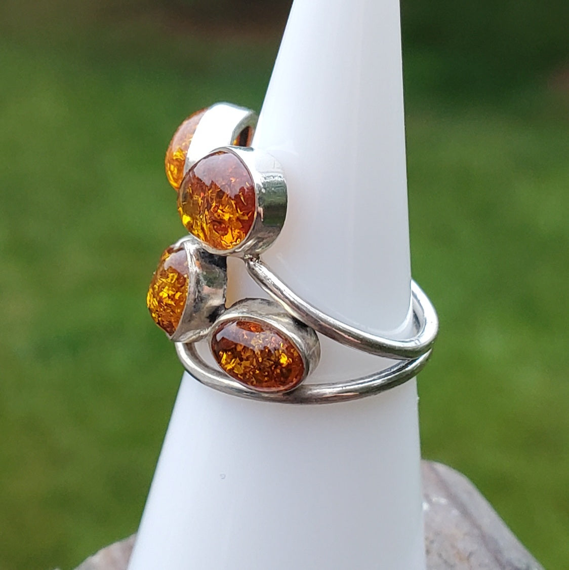 Multi Stone Baltic Amber Ring Size 6
