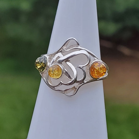 Multi Color Baltic Amber Ring | Size 6