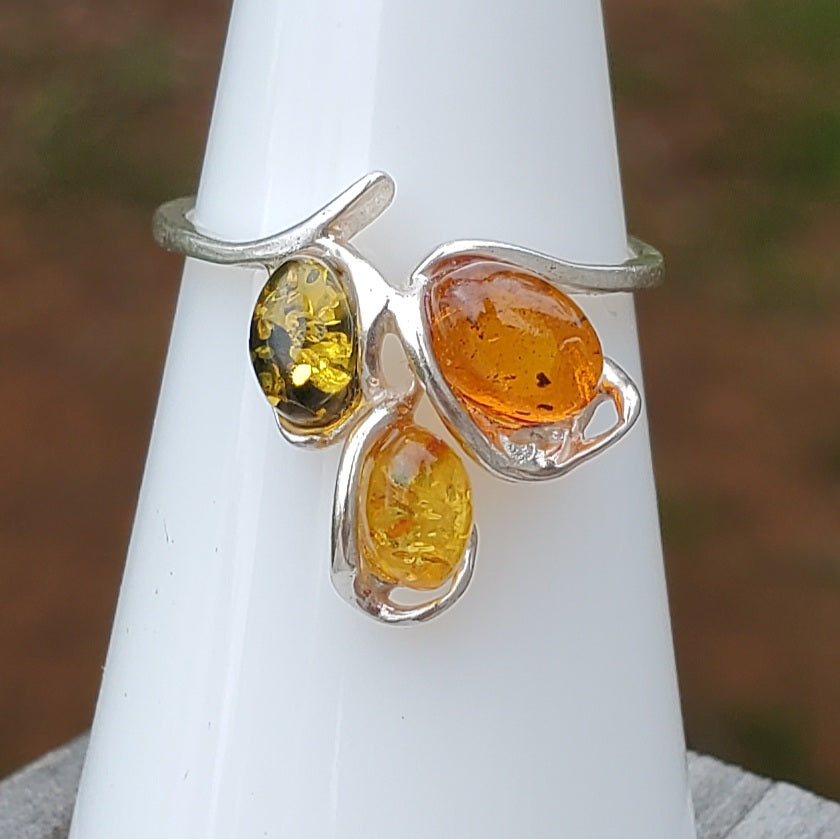 Multi Color Baltic Amber Ring | Size 6