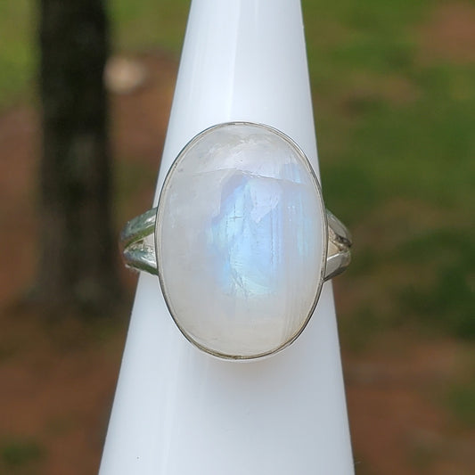Rainbow Moonstone Sterling Ring | Size 6.5