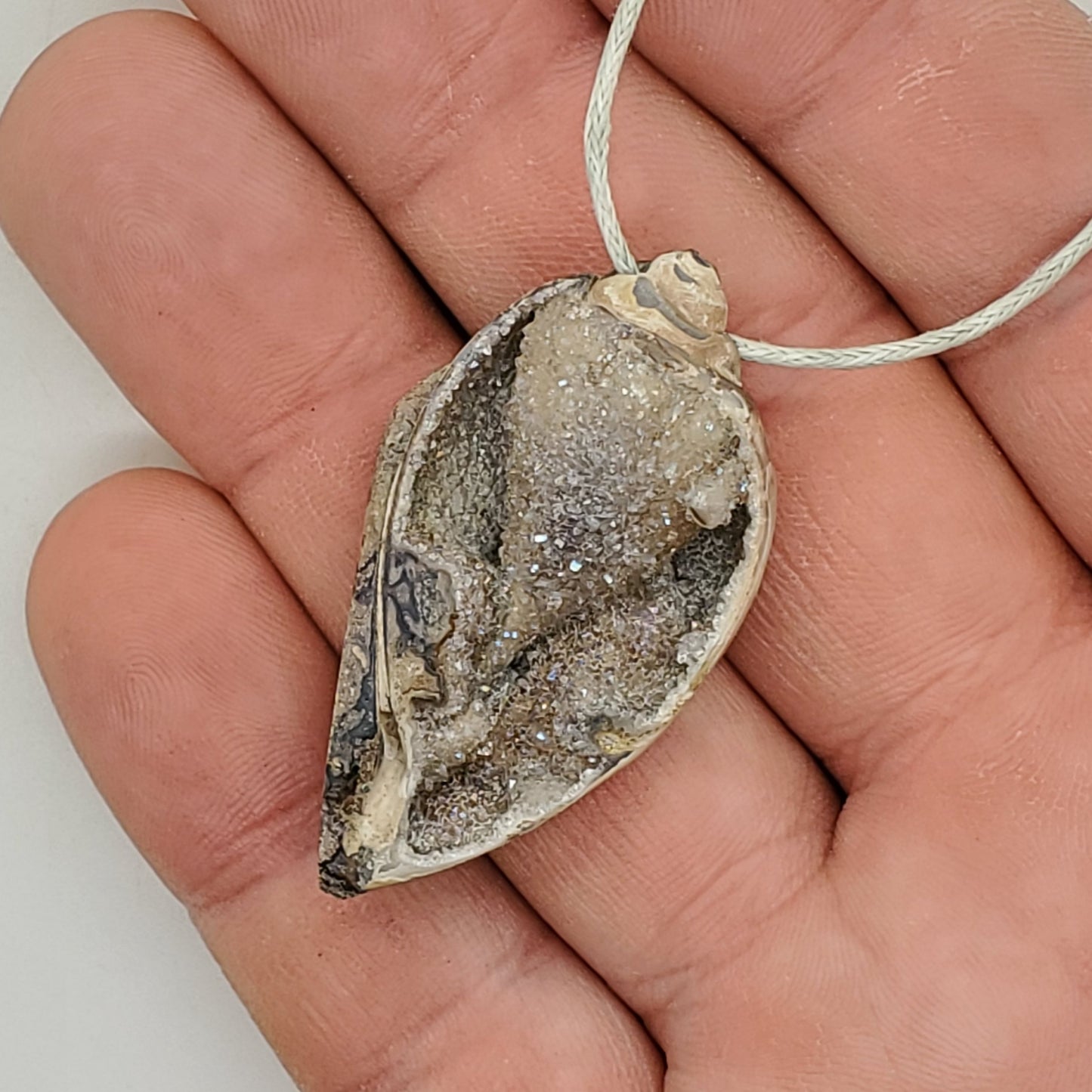 Spiralite Druzy Fossil Pendant