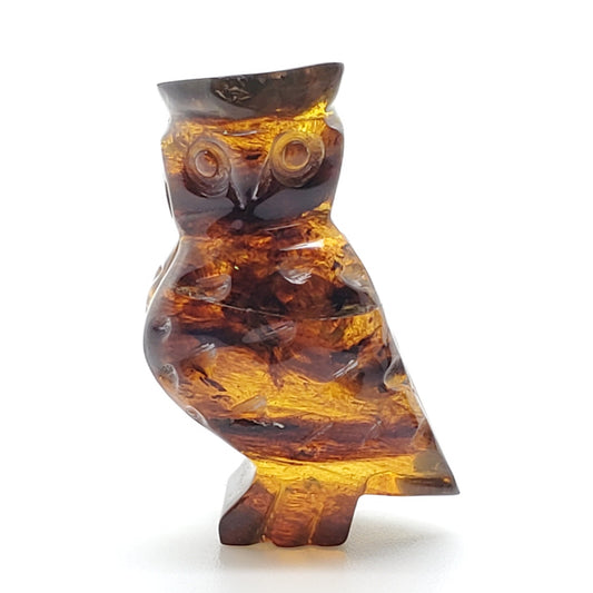 Owl Amber Talisman Carving with UV reaction