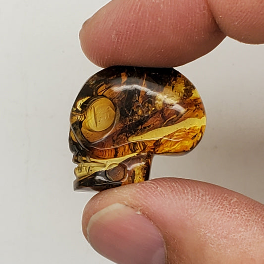 Skull Amber Carving Profile Cabochon