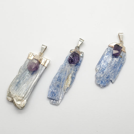Blue Kyanite Pendant with Amethyst Crystal accent