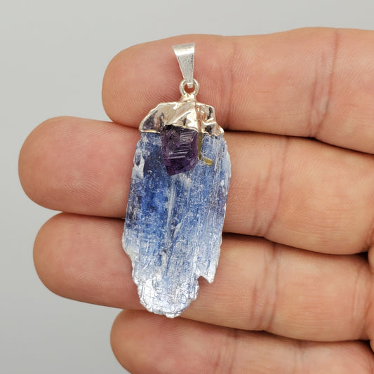 Blue Kyanite Pendant with Amethyst Crystal accent