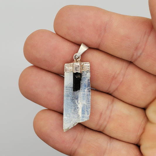 Blue Kyanite Pendant with Green Tourmaline accent