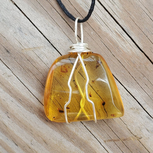 Amber with insects Wire Wrap Pendant1