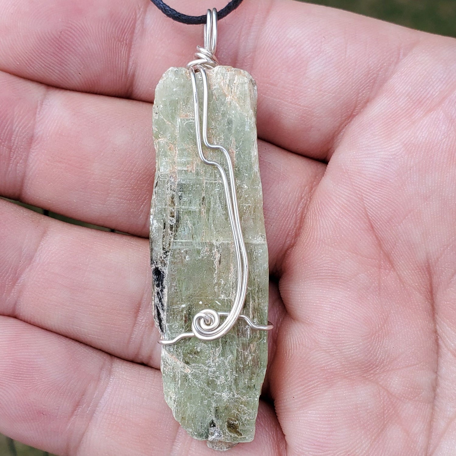 Green Kyanite Wire Wrap Pendant1