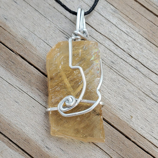 Honey Calcite Wire Wrap Pendant1