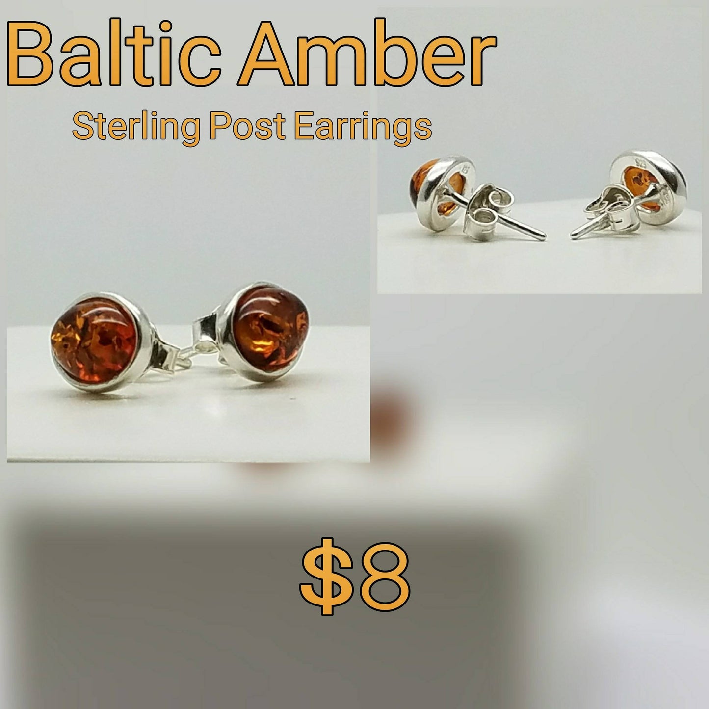 Baltic Amber | Sterling Post Earrings 7x5mm
