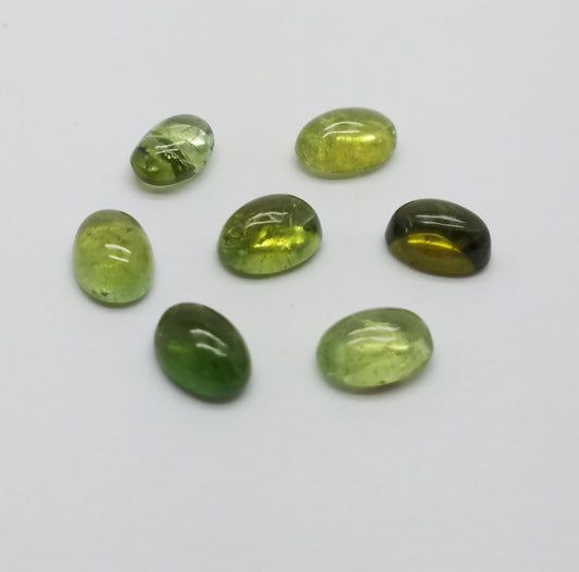 Green Tourmaline Oval Cabochons 7Pc Lot