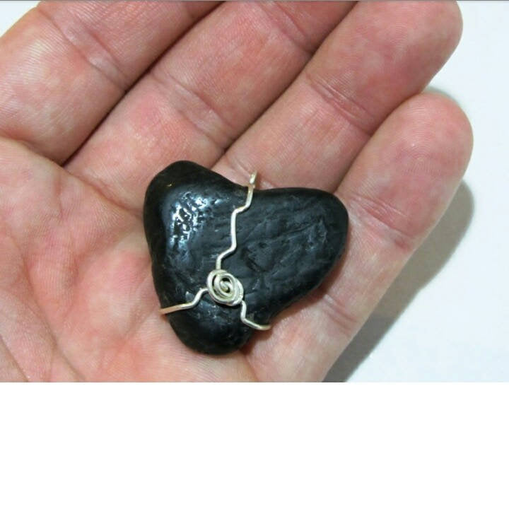 Natural "Black Heart" Silver Wire Wrapped Pendant